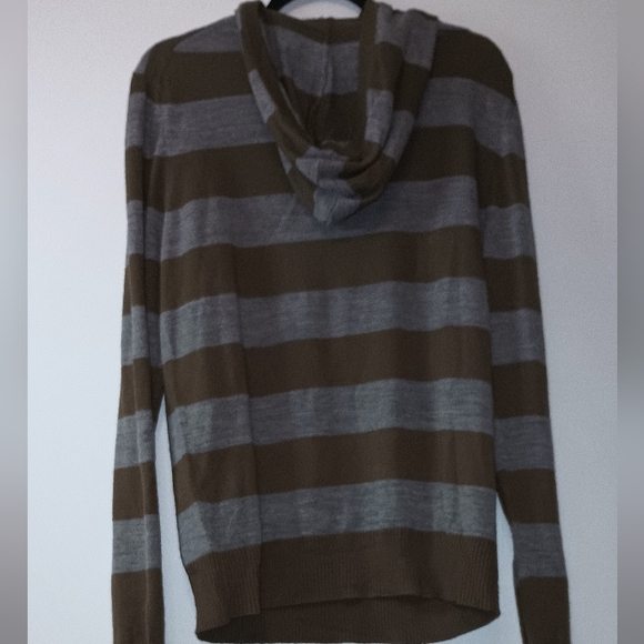 Men's Aeropostale Brown and Gray Striped Hoodie Sweater L - Picture 3 of 9